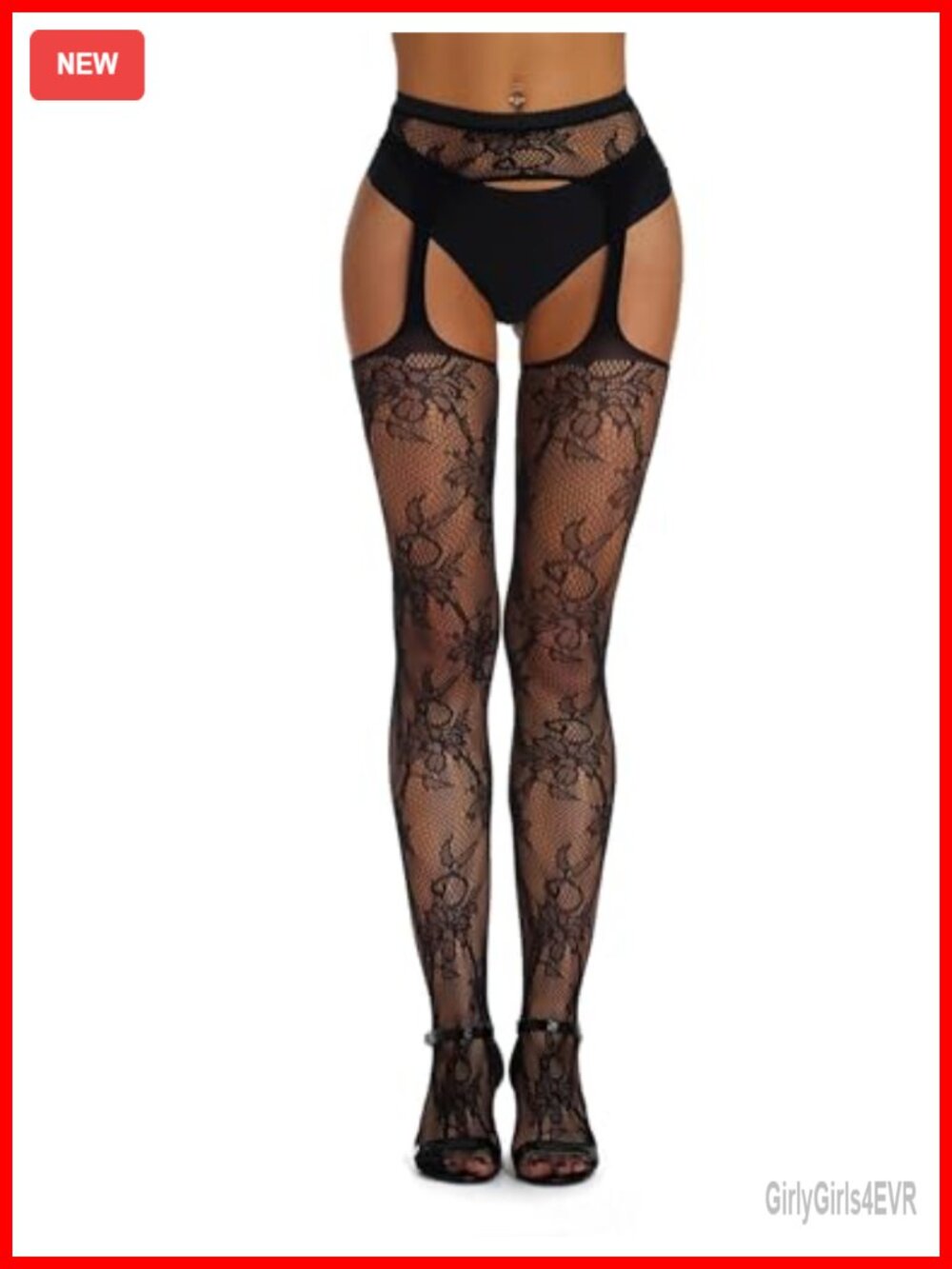 Suspender Pantyhose Floral Lace Fishnet Tights Thigh High Stockings with Garter